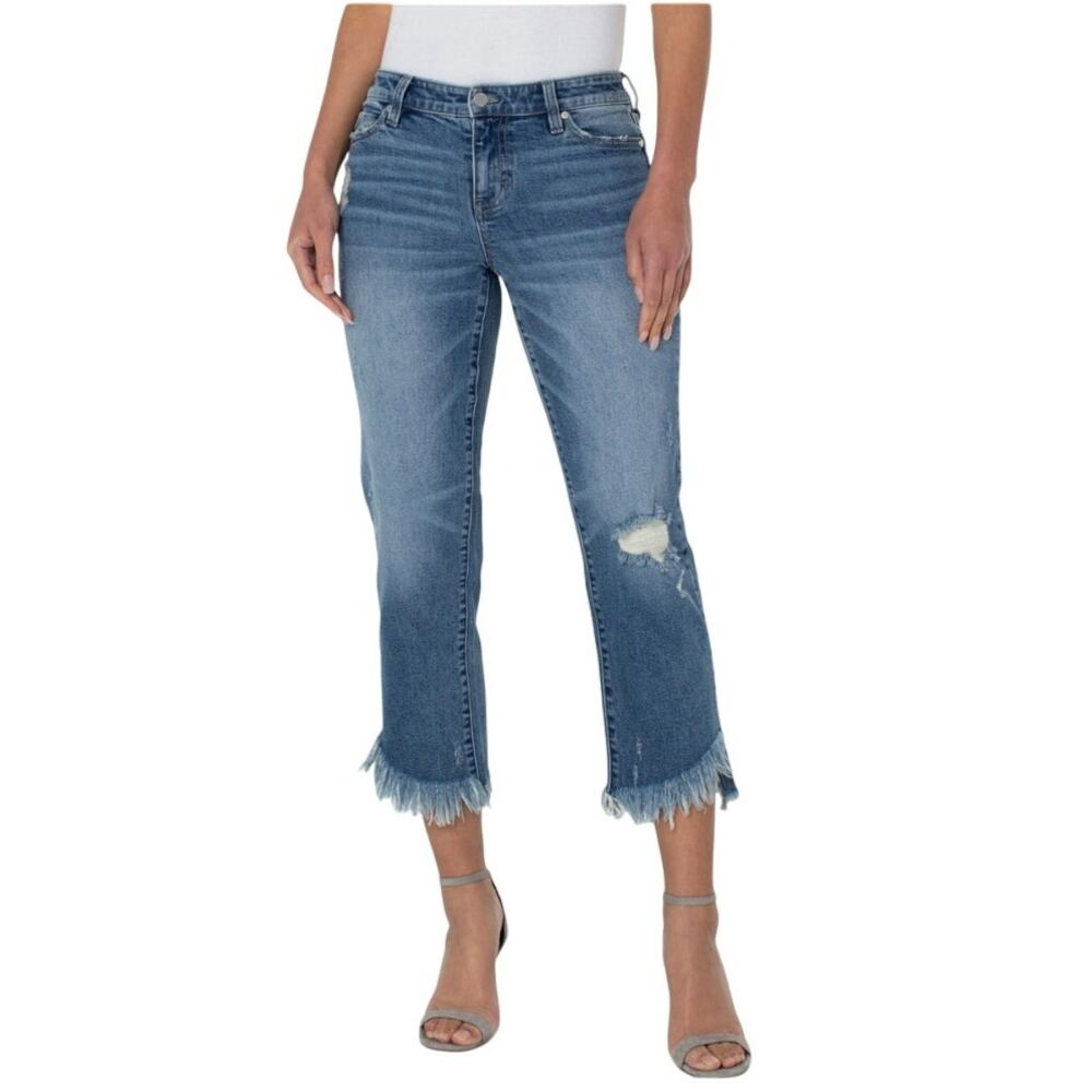 Liverpool Women's Kennedy Straight Leg Fray Hem Jeans Blue Size 27 / 4 Elk City